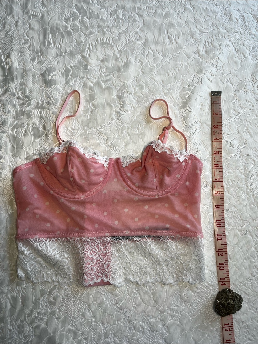 NWT Urban Outfitters Pink Polka Dot Underwire Lace Bustier Cami Size S